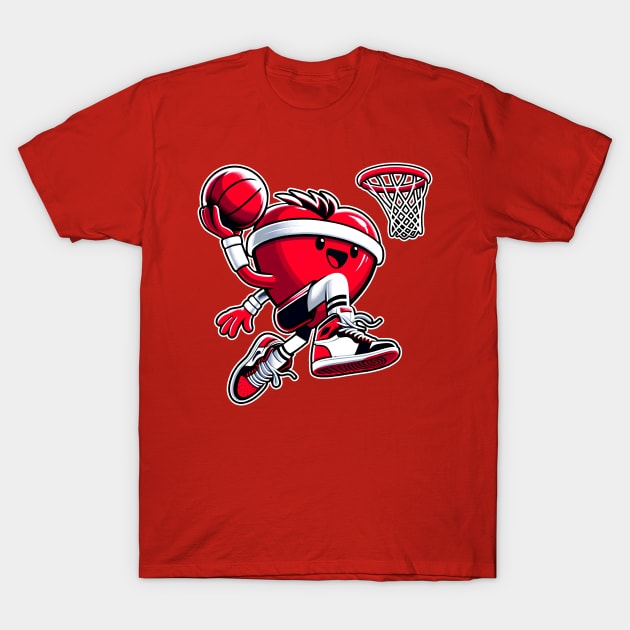 Valentine's Day Heart Basketball Player Slam Dunking T-Shirt by E